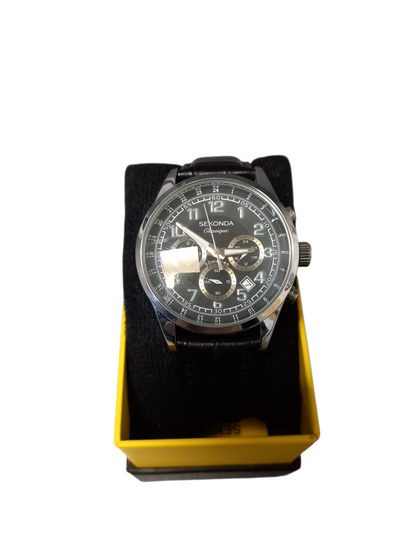 Sekonda Classique Men's Black Leather Strap Watch