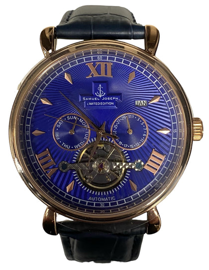 Samuel Joseph Limited Edition Navy & Gold Automatic Skeleton Men's Watch