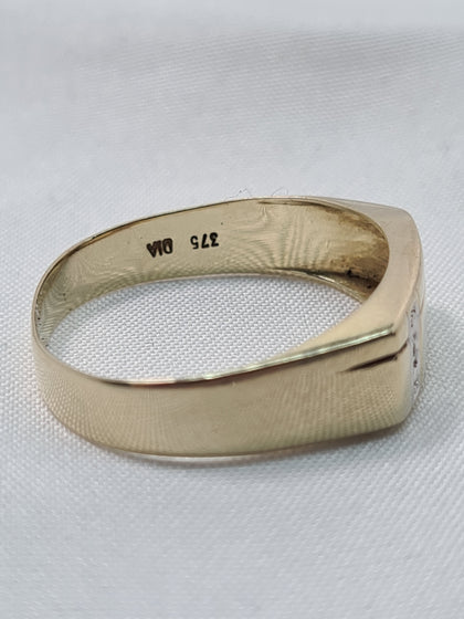 9ct Yellow Gold Gents Signet With Diamond Stones - Size X - 2.44 Grams
