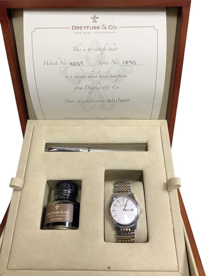 Dreyfuss & Co hand made Swiss two tone luxury quartz watch with gift set