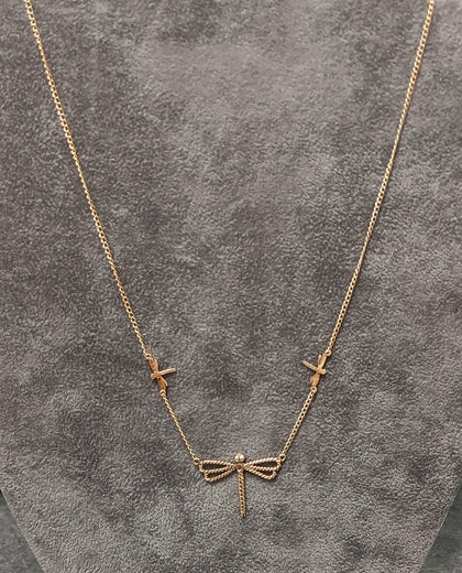 9ct Yellow Gold Dragonfly Necklace & Matching Stud Earrings - 15
