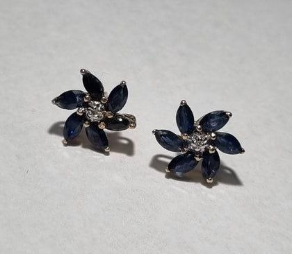 9ct gold blue flower earrings