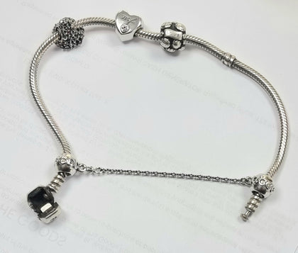Pandora Bracelet + Safety Chain + 3 Charms