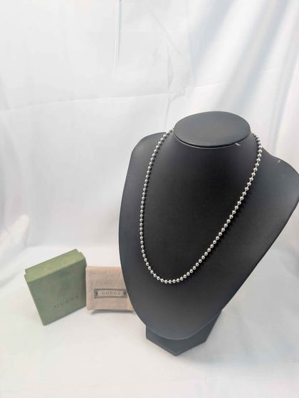 GUCCI 925 Sterling Silver Ball Bead Chain Necklace - 20