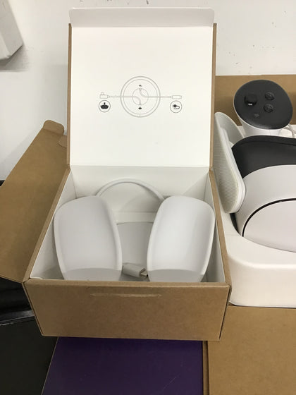 Meta Quest 3S boxed with controller chargers and batteries.