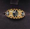 Vintage 9ct Gold Sapphire & Diamond Boat Ring - Size O