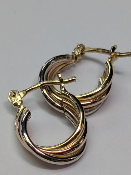9ct white/yellow gold twist earrings