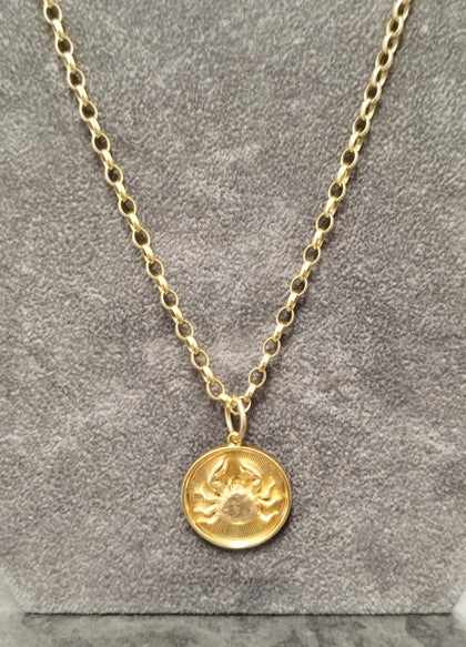 9ct Yellow Gold Belcher Chain & 'Cancer' Birth sign Pendant