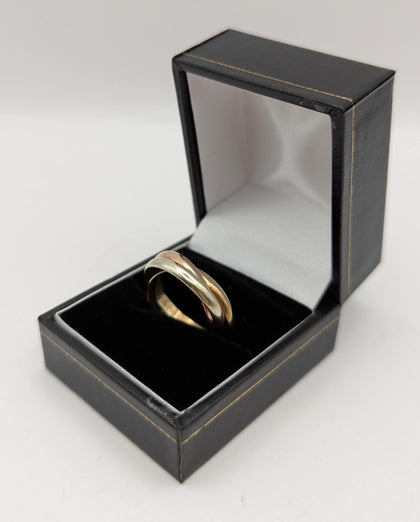 9CT 375 HALLMARKED, YELLOW GOLD/ROSE GOLD/WHITE GOLD, TRI RING, SIZE:T/9.5, 5,4G