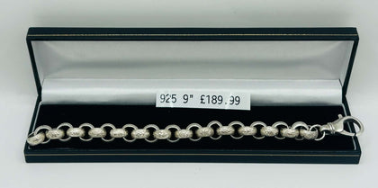 *PRE-OWNED* 925 STERLING SILVER FULLY HALLMARKED, 9'' LOOPED BELCHER STYLE BRACELET, 49.9G, BOXED