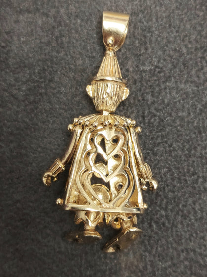 9ct Vintage Yellow Gold Gemset Articulated Clown Pendant