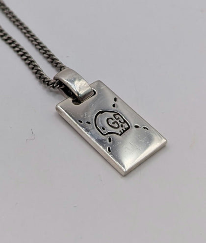 925 Hallmarked Silver, Gucci Ghost Pendant on Thin Curbed Chain, 22