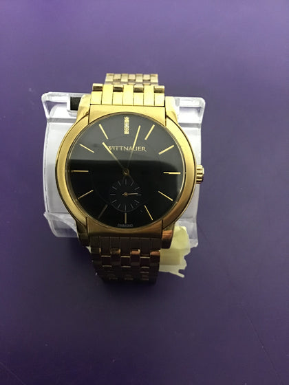 Wittnauer Mens Diamond Accent Stainless Steel Case and Bracelet Black Dial Gold Watch
