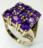 9ct yellow gold cluster ring with purple stones size N