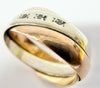 9ct three coloured tri ring with diamonds size P
