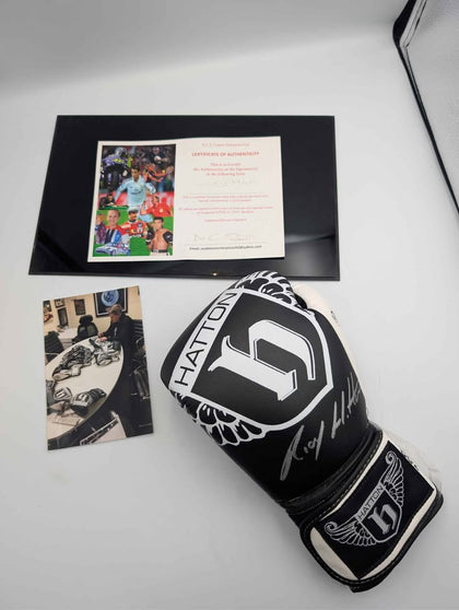 NCS Ricky Hatton Signed 8OZ Boxing Glove With COA, Picture of Signing & Display Case