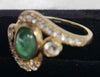 9ct Yellow Gold Ring With Green And Clear Stones - 2.47G - Size M. Hallamrked