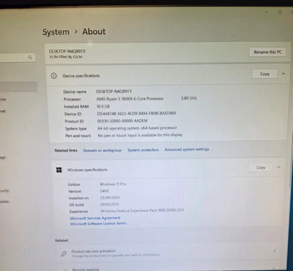 ** Collection Only ** built desktop Ryzen 5 3.8ghz processor,16gb Ram, 220gb SSd & 1tb Storage, Nvidea GTX1660 graphics windows 11