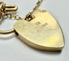 9ct yellow gold charm bracelet with heart shaped padlock clasp and safety chain 8"