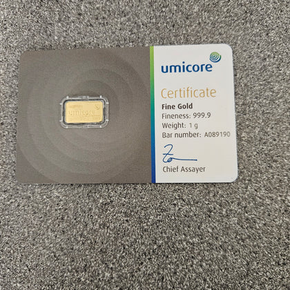 Umicore 1g 999.9 Fine Gold Bar