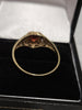 9ct Yellow Gold Filigree heart Ring with Red Stone - Size O - 1.59G