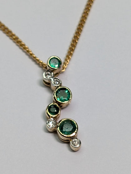 9ct Gold Necklace with Diamond and Green Stones