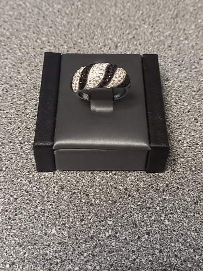 Black And Clear Stone Siler Ring Size-N