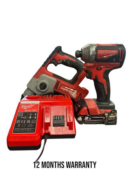 Milwaukee Compact Hammer Drill M18 BH + Impact Driver M18 + Battery and Charger