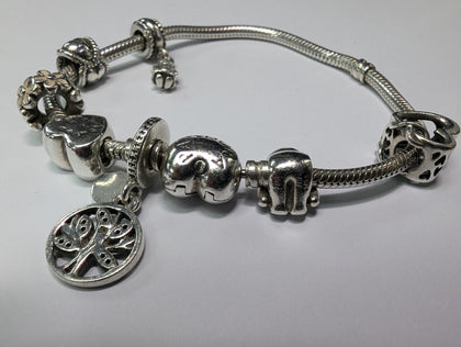 SILVER 925 PANDORA CHARM BRACELET WITH 7 CHARMS PRESTON STORE