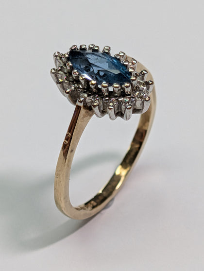 9ct Gold Diamond & Blue Stone Ring