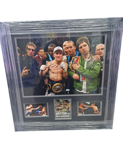 Ricky Hatton Signed Framed Photo – Victory with Noel & Liam Gallagher - Framed