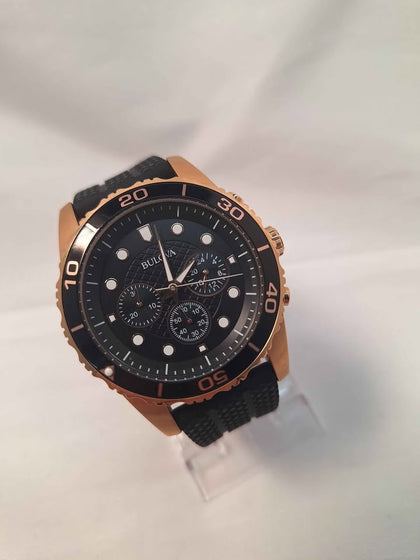 Bulova 98A192 Gents Quartz Rose Gold Divers Style Chronograph Watch - Rubber Strap - Unboxed
