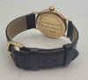 Vintage Longines Mens 9ct Gold Watch With Black Leather Strap & Original Box And Papers, *HAS A PERSONALISED BACK PLATE*