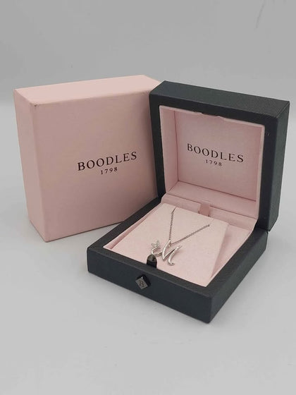 (18K Hallmarked&Tested), Boodles White Gold Necklace With M Pendant, 4.5G, 18