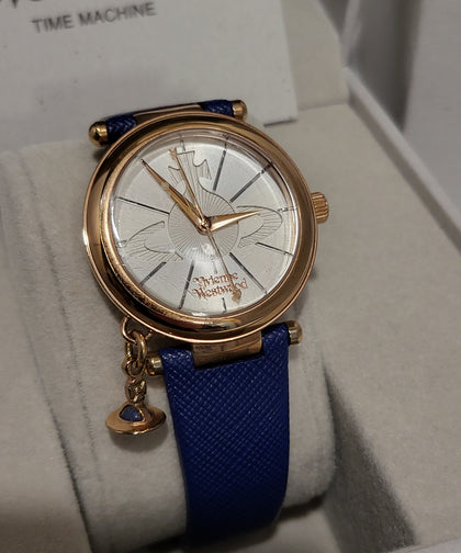 Vivienne Westwood ORB Pop Women's Quartz Watch with Silver Dial Analogue Display and Blue Leather Strap VV006RSBL