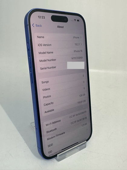 Apple iPhone 16 128GB Ultramarine Unlocked BH 100% Apple Warranty Mar 26
