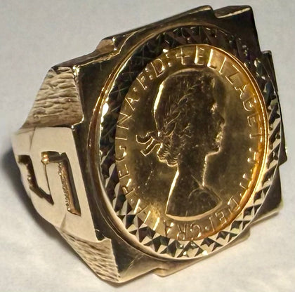 1963 Full 22ct Sovereign + 9ct Ring - Size R 1/2