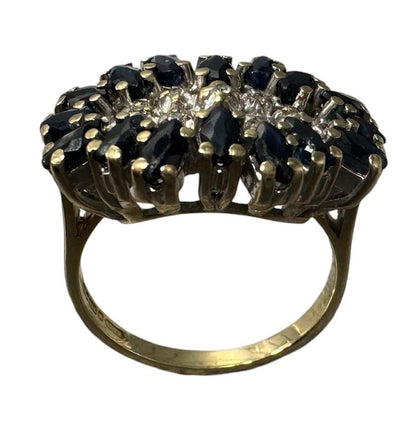 Ladies 9ct Gold Ring with Blue/Clear stones