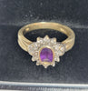 9ct Yellow Gold Ring With Clear And Purple Stones - 3.52g - Size L - Hallmarked