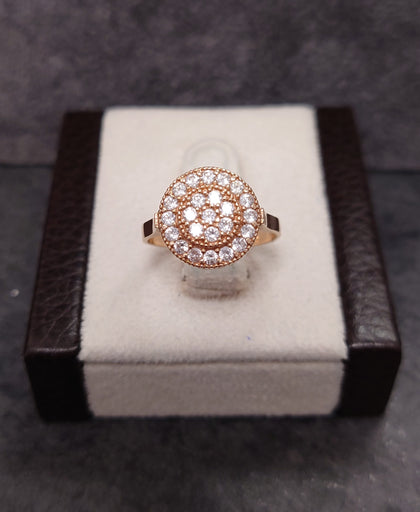14ct Rose Gold Clear Stone Round Cluster Ring - Size L