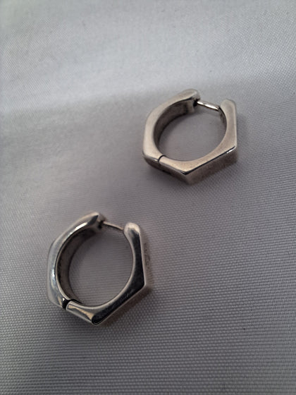 Gucci Sterling Silver Trademark Hoop Earrings with original pouch and box