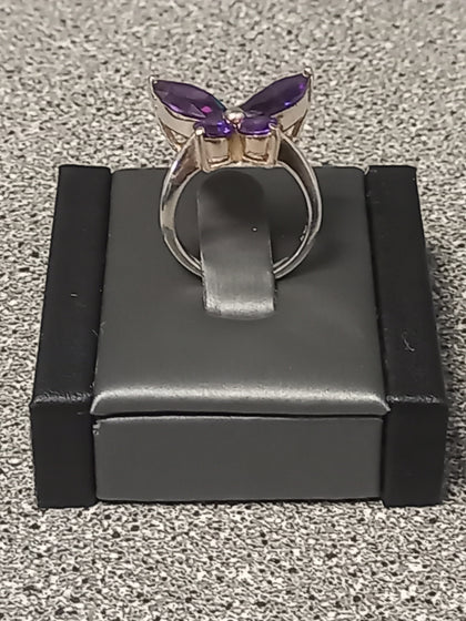 Purple Butterfly Silver Ring Size- L 1/2
