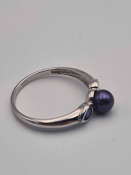 9ct White Gold Pearl Solitaire Ring - Size S - 2.19 Grams