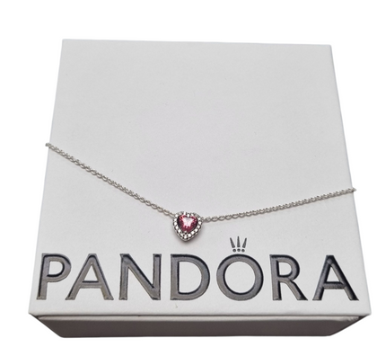 PANDORA PINK ELEVATED HEART NECKLACE SILVER 16