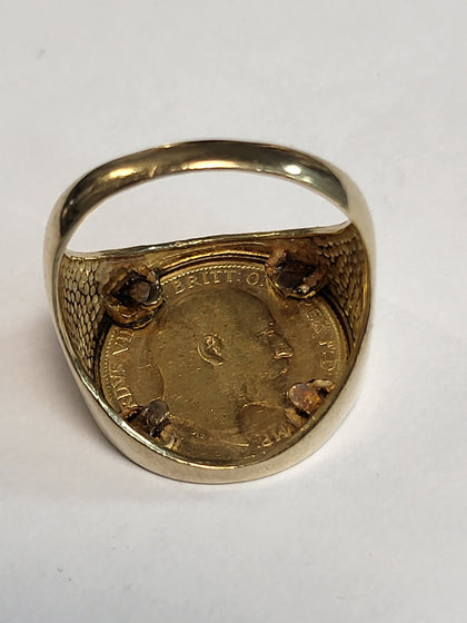 9ct Mounted 22ct Half Sovereign (1906) Ring  - 10.44g gross - Size Y