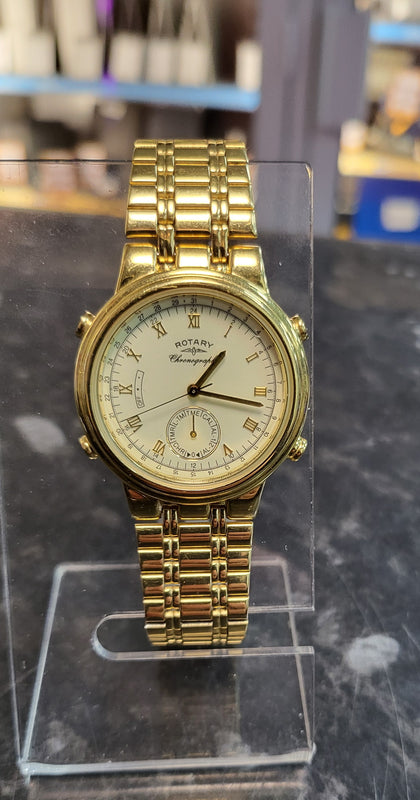 Rotary Watch Mens Vintage 1990s Chronograph Alarm Gold Plated 35mm