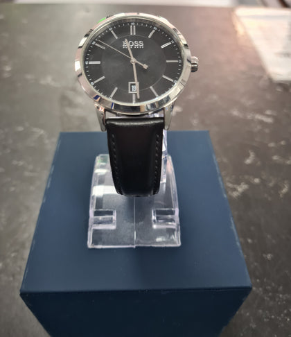 Hugo Boss Black Leather Principle men's Dress Watch With Black Dial And Quartz Movement