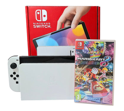 Nintendo Switch OLED White + MarioKart Deluxe 8