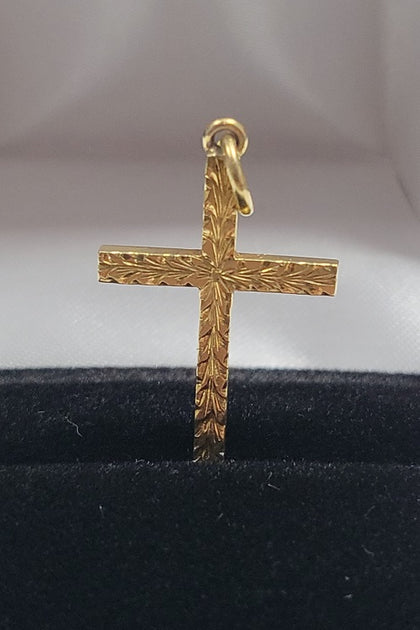 Beautiful 18ct Yellow Gold Patterned Cross Pendant - 2G - 1