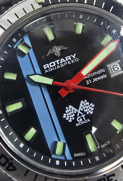 Rotary Mens Gt Monza Swiss Automatic Sapphire Aquaspeed Watch - 100m.